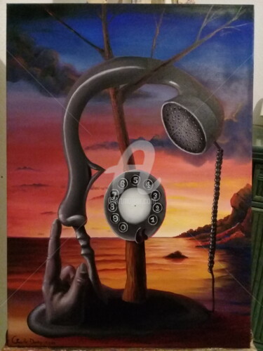 Peinture intitulée "Hésitation téléphon…" par Charly Datchy, Œuvre d'art originale, Huile