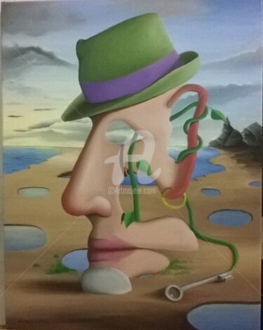 Painting titled "Profile au chapeau…" by Charly Datchy, Original Artwork, Oil