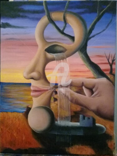 Painting titled "Esprit solitaire" by Charly Datchy, Original Artwork, Oil