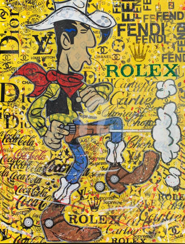 Painting titled "Lucky Luke Rolex" by Charlie D, Original Artwork, Acrylic Mounted on Wood Stretcher frame