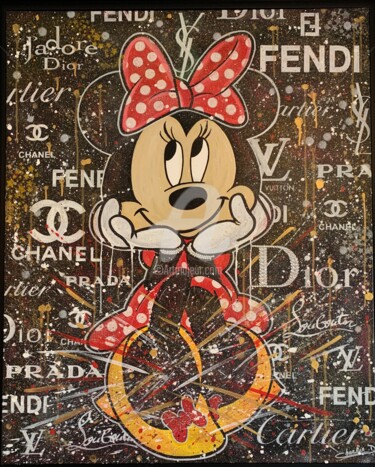 Painting titled "Minnie Rêveuse" by Charlie D, Original Artwork, Acrylic Mounted on Wood Stretcher frame