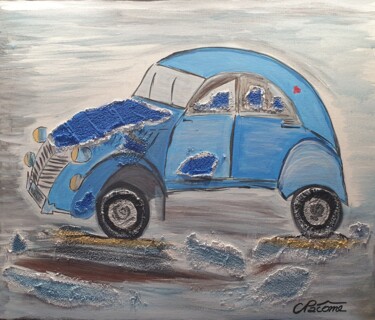 Painting titled "La 2cv en folie" by Charlyne Pacôme, Original Artwork, Acrylic Mounted on Wood Stretcher frame