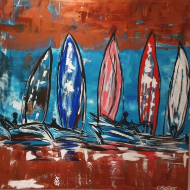 Painting titled "Le Vendée Globe" by Charlyne Pacôme, Original Artwork, Acrylic Mounted on Wood Stretcher frame