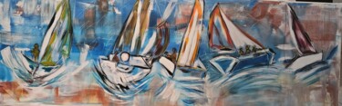 Schilderij getiteld "Les bateaux ivres" door Charlyne Pacôme, Origineel Kunstwerk, Acryl Gemonteerd op Frame voor houten bra…