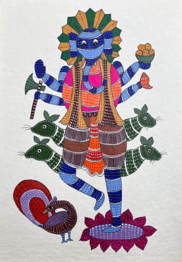 Картина под названием "Blue Lord Ganesha" - Charul Gandotra, Подлинное произведение искусства, Акрил