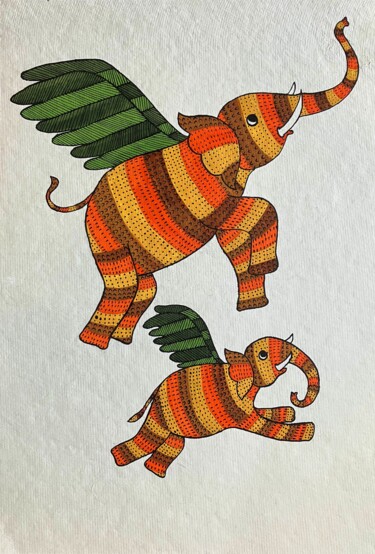 Картина под названием "Flying Elephants" - Charul Gandotra, Подлинное произведение искусства, Акрил