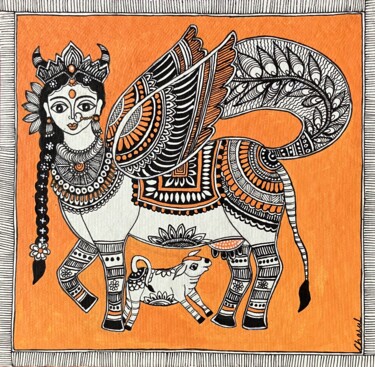Schilderij getiteld "Kamadhenu Chronicles" door Charul Gandotra, Origineel Kunstwerk, Acryl