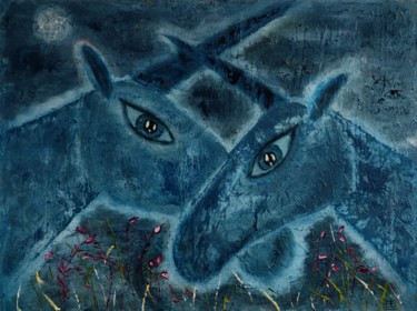 Painting titled "Unicorns date" by Lena Yermolaieva, Original Artwork, Oil