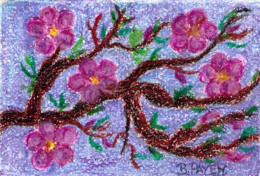 Branche d'arbre fleurie à la cire d'abeille 10,5x15,5 cm © par B.PAYEN