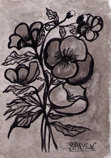 Dessin intitulée "fleurs à l'encre de…" par B.Payen, Œuvre d'art originale, Encre