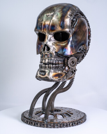 Скульптура под названием "Skull metal art scu…" - Chatree Choorachatatorn (Mari9art), Подлинное произведение искусства, Мета…