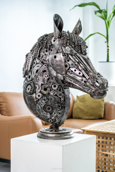 Sculpture titled "Horse head scrap me…" by Chatree Choorachatatorn (Mari9art), Original Artwork, Metals