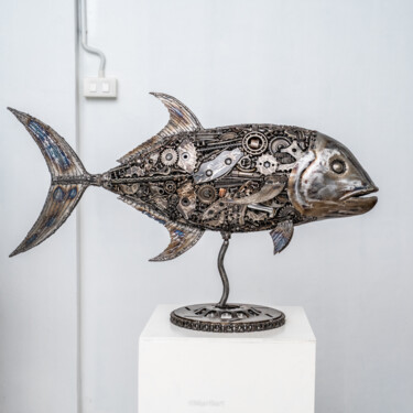 Skulptur mit dem Titel "Jack fish metal scu…" von Chatree Choorachatatorn (Mari9art), Original-Kunstwerk, Metalle