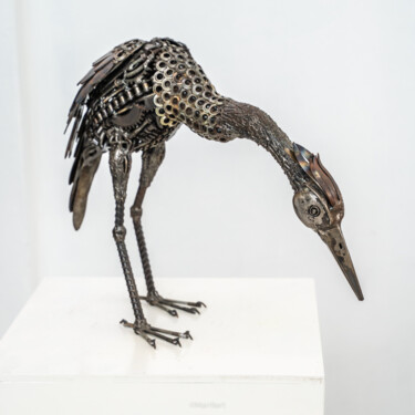 Sculpture titled "Crane metal sculptu…" by Chatree Choorachatatorn (Mari9art), Original Artwork, Metals