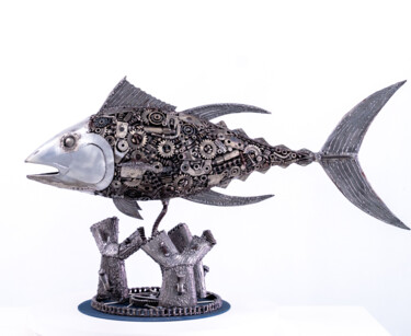Skulptur mit dem Titel "Tuna fish metal scu…" von Chatree Choorachatatorn (Mari9art), Original-Kunstwerk, Metalle