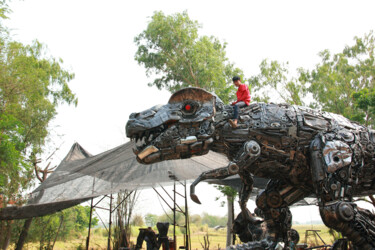 Skulptur mit dem Titel "Life size dinosaur…" von Chatree Choorachatatorn (Mari9art), Original-Kunstwerk, Metalle