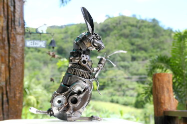 Skulptur mit dem Titel "Metal Rabbit and Ca…" von Chatree Choorachatatorn (Mari9art), Original-Kunstwerk, Metalle