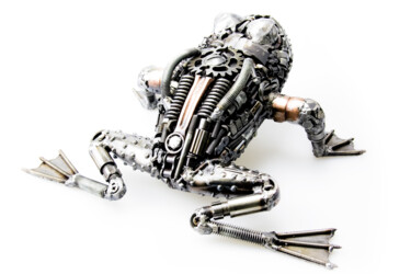 Sculpture titled "Frog metal art scul…" by Chatree Choorachatatorn (Mari9art), Original Artwork, Metals
