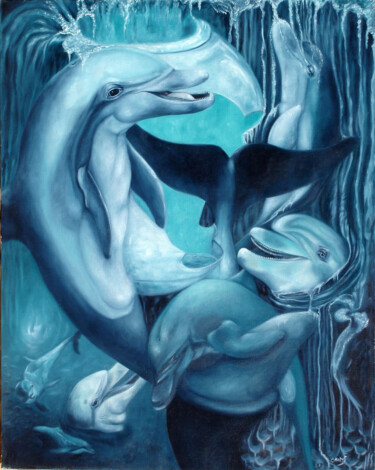 Pintura titulada "cascade aquatique" por Chatys Lydia, Obra de arte original, Oleo Montado en Bastidor de camilla de madera