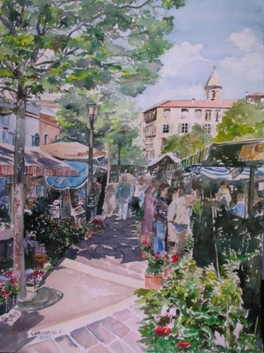 Peinture intitulée "jour de marché" par Frédéric Chauvain, Œuvre d'art originale
