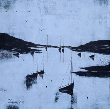 Painting titled "Estuaire 1 Monochro…" by Dominique Chauvin, Original Artwork, Acrylic Mounted on Wood Stretcher frame
