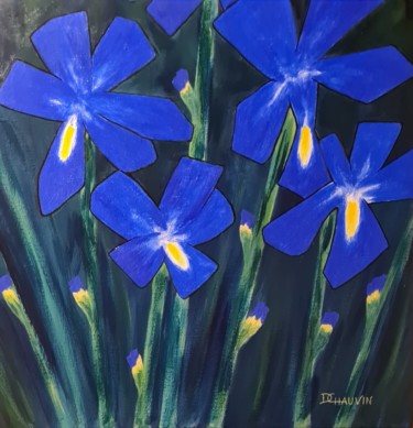 Painting titled "Les iris" by Dominique Chauvin, Original Artwork, Acrylic
