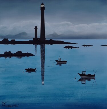 Painting titled "Phare de l'ile vier…" by Dominique Chauvin, Original Artwork, Acrylic