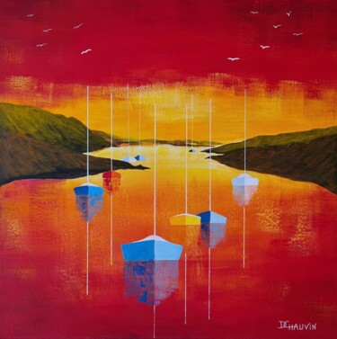 Peinture intitulée "Estuaire rouge" par Dominique Chauvin, Œuvre d'art originale, Acrylique