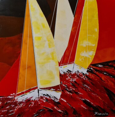 Malerei mit dem Titel "Voile rouges" von Dominique Chauvin, Original-Kunstwerk, Acryl Auf Keilrahmen aus Holz montiert