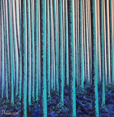 Картина под названием "Bosquet turquoise" - Dominique Chauvin, Подлинное произведение искусства, Акрил Установлен на Деревян…