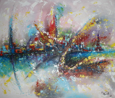 Painting titled "Minha cidade" by Guidion Domingos Chave, Original Artwork, Acrylic