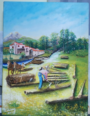 Pintura intitulada "Serração" por Catarina Noval, Obras de arte originais, Óleo