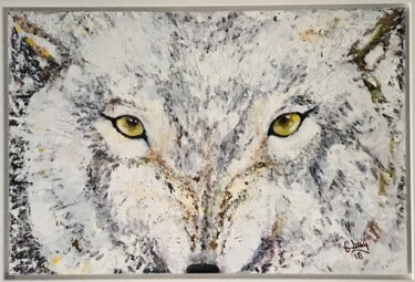 Painting titled "Loup" by Marie-Noelle Chauny, Original Artwork, Acrylic Mounted on Wood Stretcher frame