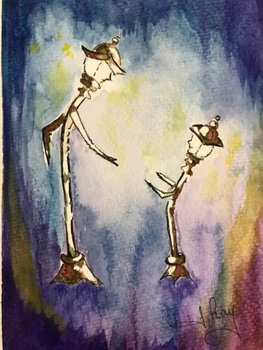 Painting titled "Lampadaires" by Marie-Noelle Chauny, Original Artwork, Watercolor
