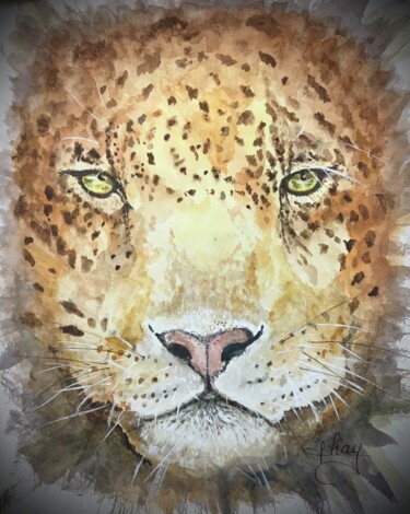Painting titled "Léopard" by Marie-Noelle Chauny, Original Artwork, Watercolor