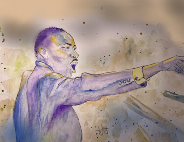 Painting titled "He had a Dream" by Marie-Noelle Chauny, Original Artwork, Watercolor