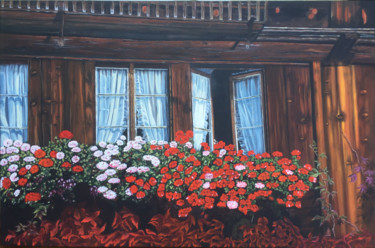Ζωγραφική με τίτλο "Le balcon fleuri" από Christine Bobst, Αυθεντικά έργα τέχνης, Ακρυλικό