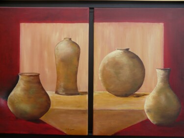 Peinture intitulée "2 x Pots 2" par Christian Broquard, Œuvre d'art originale, Huile Monté sur Châssis en bois