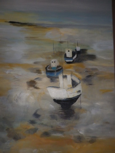 Painting titled "Bateaux au mouillage" by Chantal Charbeau, Original Artwork, Acrylic