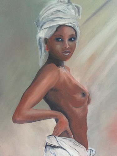 Peinture intitulée "jeune africaine" par Christine Lefevre, Œuvre d'art originale, Huile Monté sur Châssis en bois
