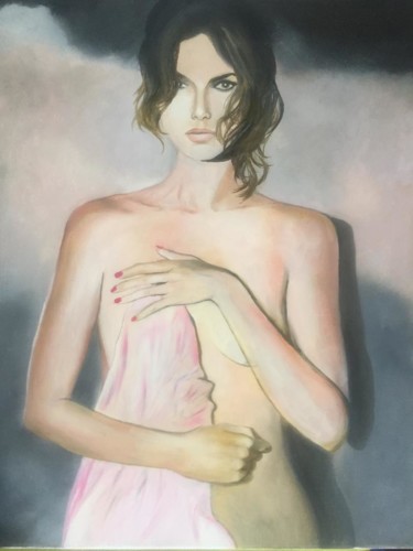 Peinture intitulée "nu à la serviette r…" par Christine Lefevre, Œuvre d'art originale, Huile Monté sur Châssis en bois