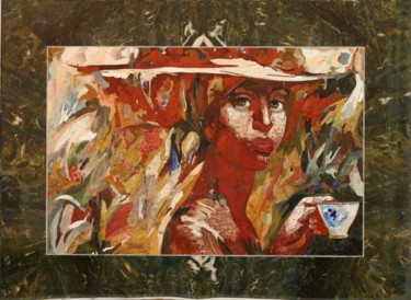Картина под названием "Мозаика «Черный коф…" - Любовь Чебан, Подлинное произведение искусства, Камень