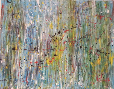 Peinture intitulée "Pluie de couleurs" par Chéché, Œuvre d'art originale, Gouache