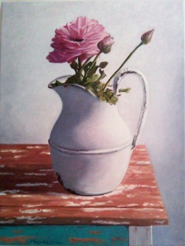 Pintura titulada "Jarra y rosa" por Mercedes G., Obra de arte original, Oleo
