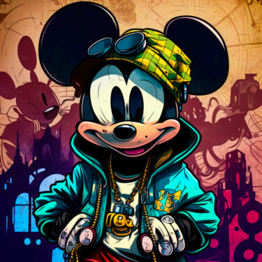 Цифровое искусство под названием "Hip Hop Mickey" - Cheeky Bunny (Pop Art), Подлинное произведение искусства, Цифровая живоп…