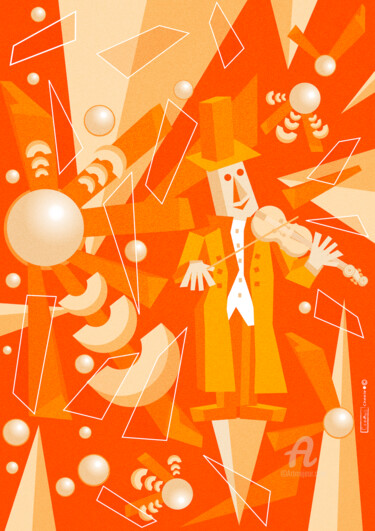 Arte digitale intitolato "Le violoniste orange" da Cheese, Opera d'arte originale, Lavoro digitale 2D