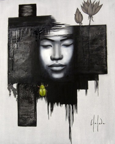 Peinture intitulée "Le scarabée vert" par B Chehade, Œuvre d'art originale, Huile