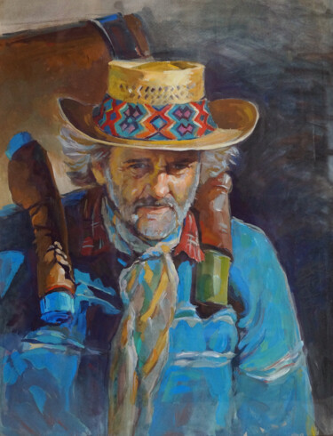 Painting titled "Street musician" by Chekur, Original Artwork, Tempera