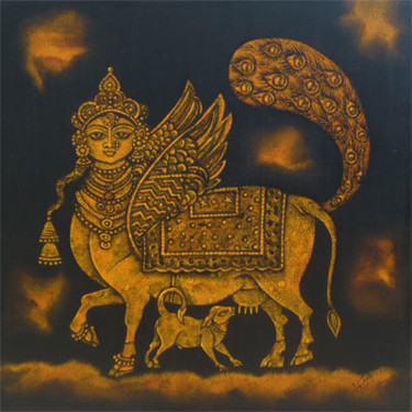 Painting titled "kamadhenu" by Chelian D, Original Artwork