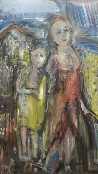 Painting titled "Дом у моря и желтое…" by Elena Shchelchkova Elena Schelchkova, Original Artwork, Acrylic